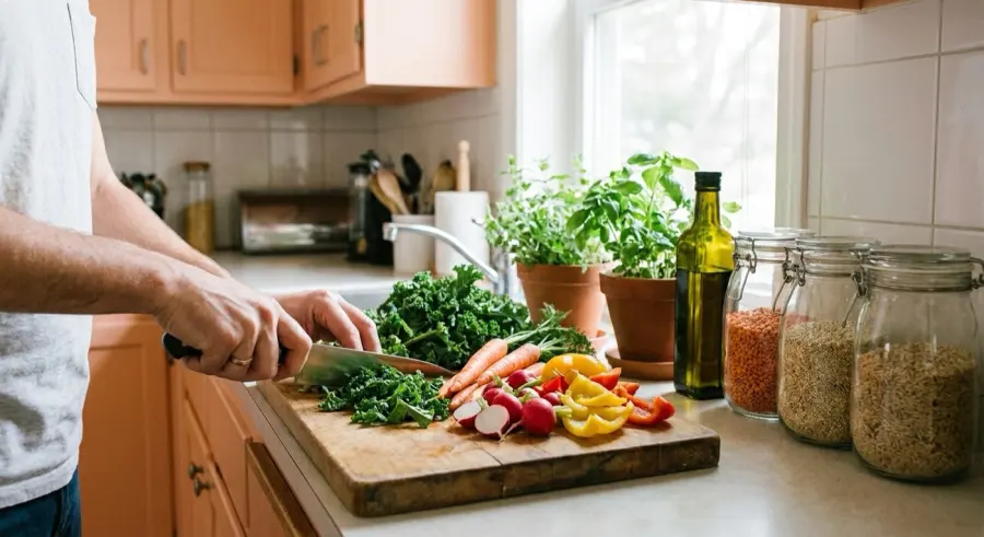 Suco verde da casa e o arroz integral com verduras da Dona Rosário