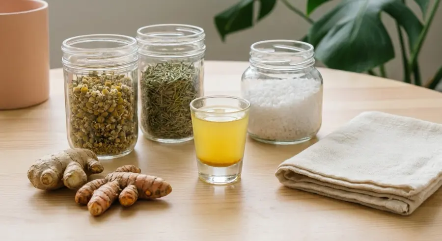 Shot matinal de limão, cúrcuma e gengibre com as ervas da farmácia natural